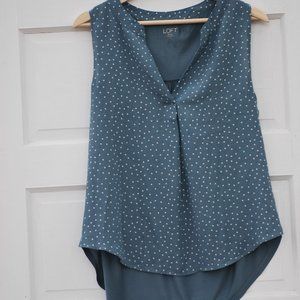 Loft High Low Blue-Gray Polka Dot Blouse-S